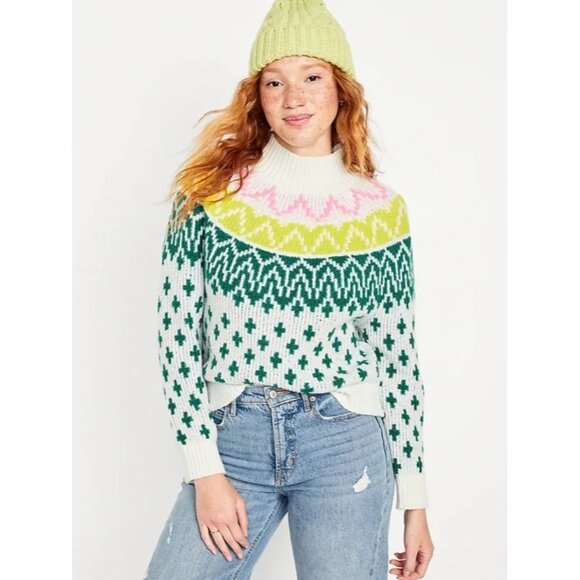 NEW $49 Old Navy Womens Plus XXL Mock Neck Fair Isle Sweater Knit Top - Picture 1 of 12